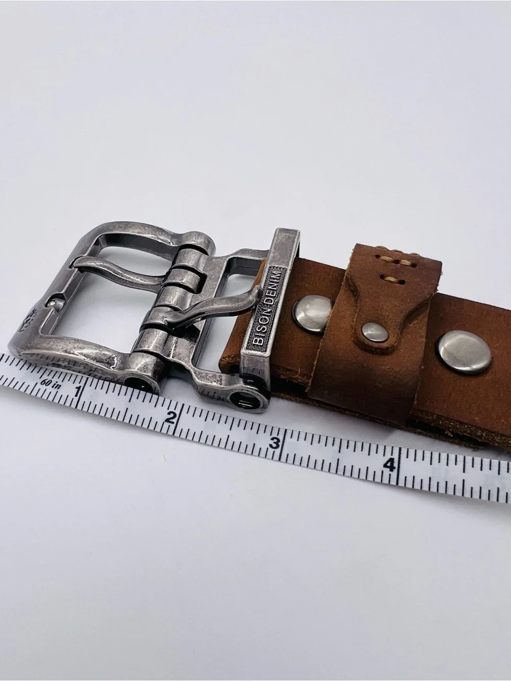 Bison Denim Men’s Brown Leather Belt with Brushed Metal Buckle